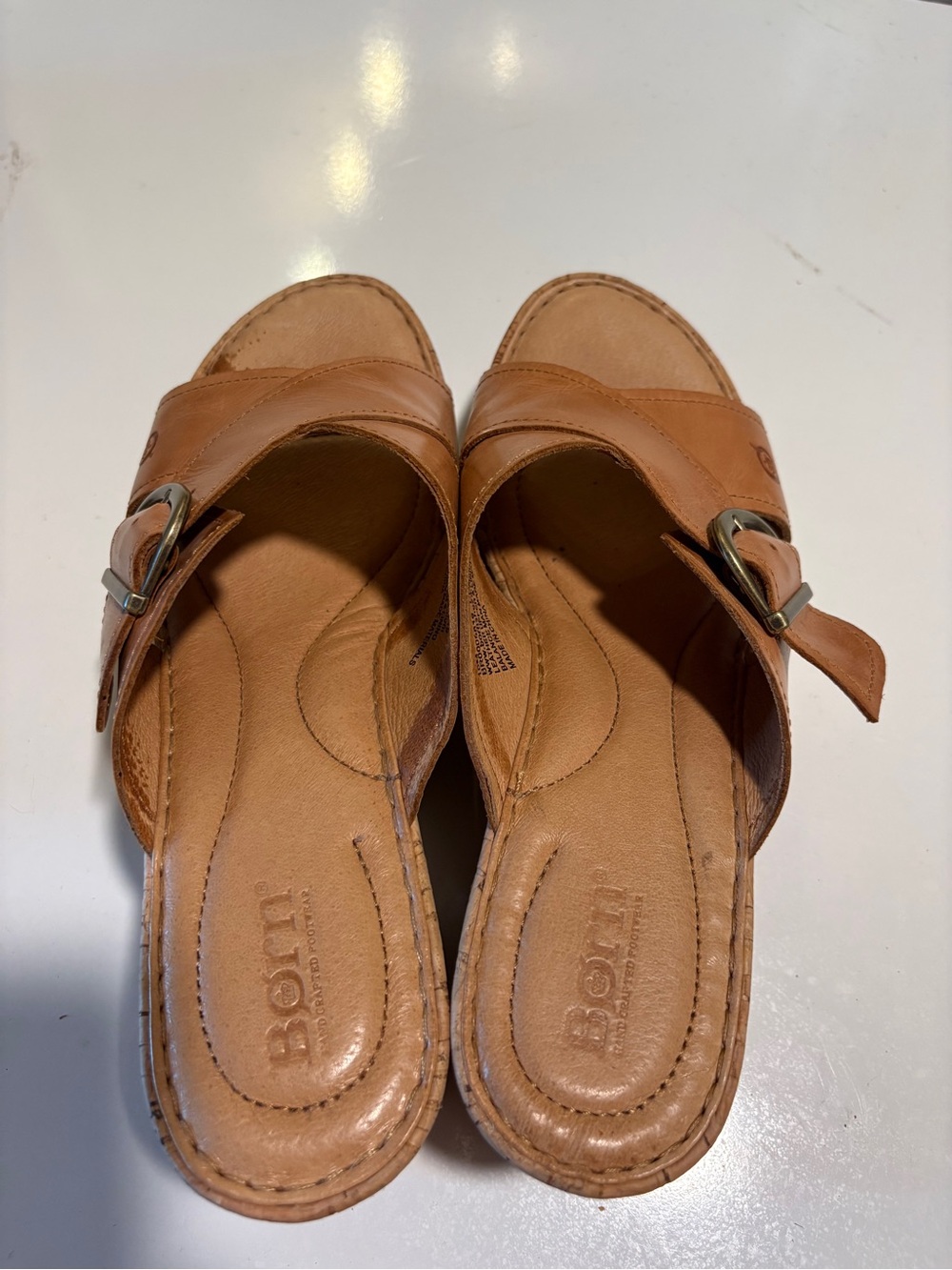 Born Women’s Tan Leather Slide Mules with Buckle
